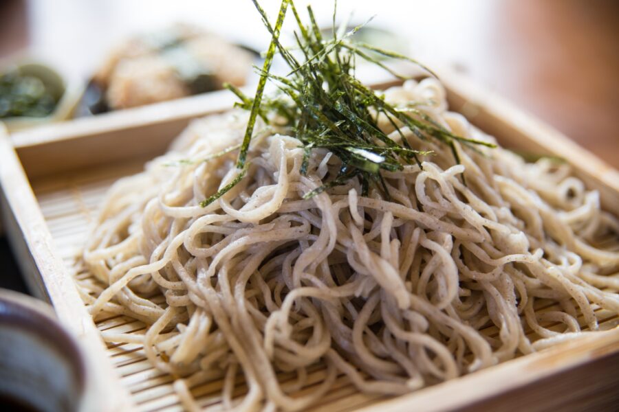 Nori is also shredded atop noodles or pasta.